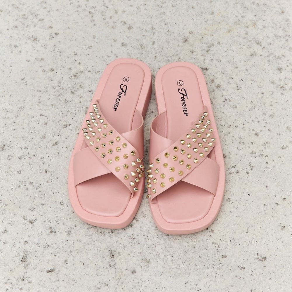 Studded Cross Strap Sandals in Blush